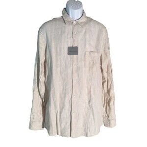 MARTIN GORDON Men's Long Sleeve Button Down Linen Striped Shirt Wheat Large NWT‎